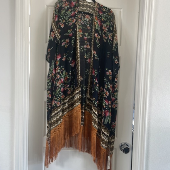 #15 Boho Floral Geo Print Tassel Open Front Kimono Cover up - Picture 4 of 4
